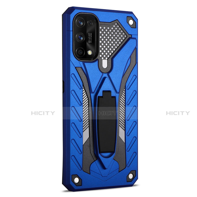 Funda Bumper Silicona y Plastico Mate Carcasa con Soporte A02 para Realme 7 Pro Azul