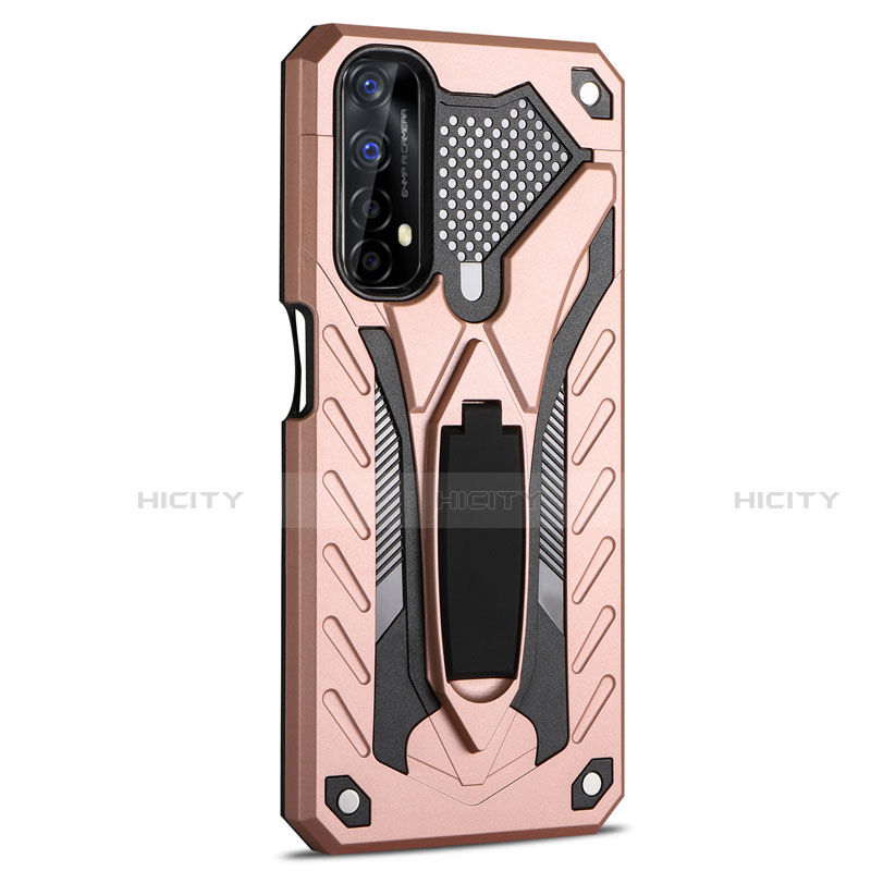 Funda Bumper Silicona y Plastico Mate Carcasa con Soporte A02 para Realme Narzo 30 4G Oro Rosa