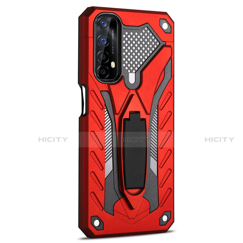 Funda Bumper Silicona y Plastico Mate Carcasa con Soporte A02 para Realme Narzo 30 4G Rojo