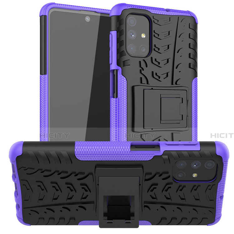 Funda Bumper Silicona y Plastico Mate Carcasa con Soporte A02 para Samsung Galaxy M51 Morado