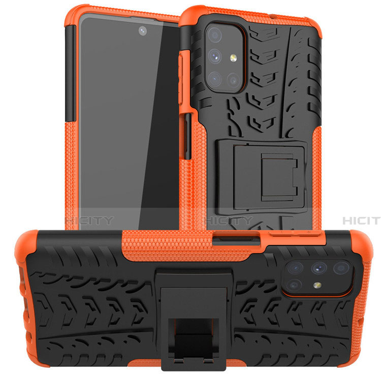 Funda Bumper Silicona y Plastico Mate Carcasa con Soporte A02 para Samsung Galaxy M51 Naranja