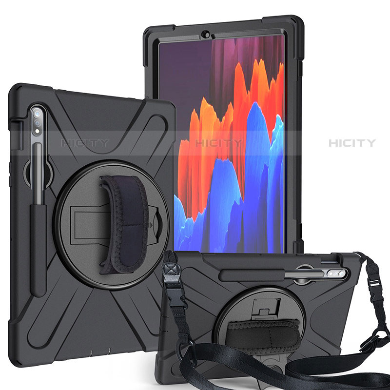 Funda Bumper Silicona y Plastico Mate Carcasa con Soporte A02 para Samsung Galaxy Tab S7 11 Wi-Fi SM-T870 Negro