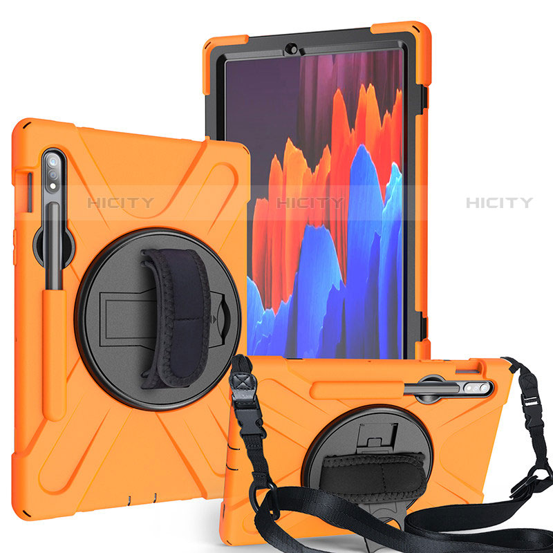 Funda Bumper Silicona y Plastico Mate Carcasa con Soporte A02 para Samsung Galaxy Tab S7 4G 11 SM-T875 Naranja