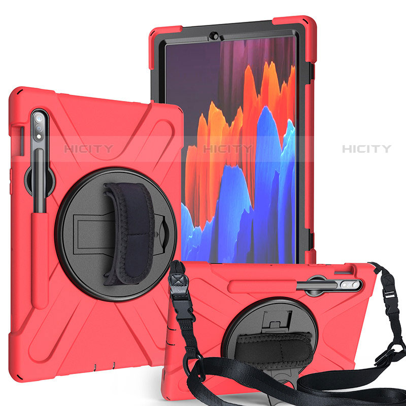 Funda Bumper Silicona y Plastico Mate Carcasa con Soporte A02 para Samsung Galaxy Tab S7 4G 11 SM-T875 Rojo