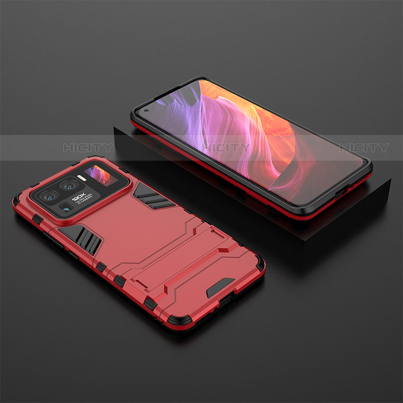 Funda Bumper Silicona y Plastico Mate Carcasa con Soporte A02 para Xiaomi Mi 11 Ultra 5G Rojo