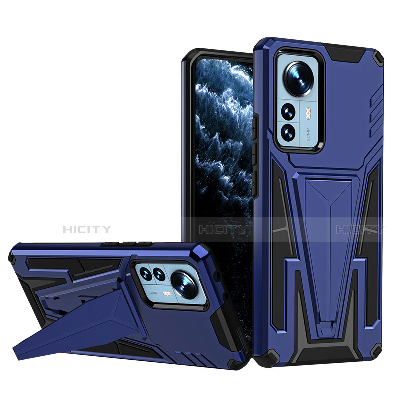 Funda Bumper Silicona y Plastico Mate Carcasa con Soporte A02 para Xiaomi Mi 12 5G Azul