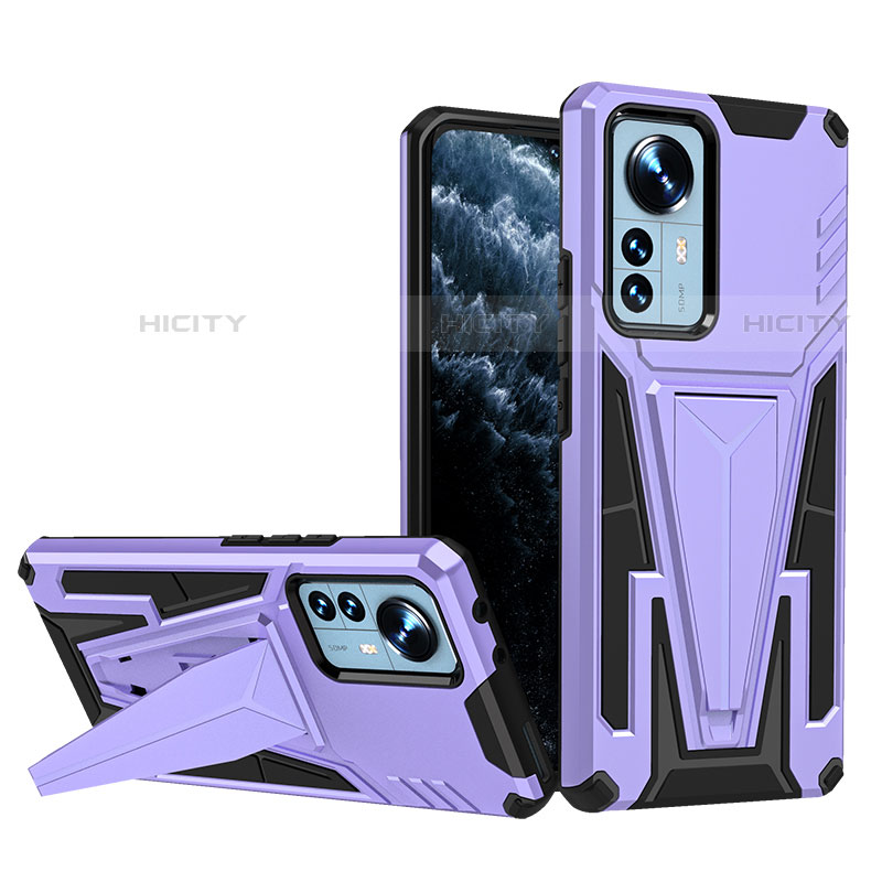 Funda Bumper Silicona y Plastico Mate Carcasa con Soporte A02 para Xiaomi Mi 12X 5G Morado