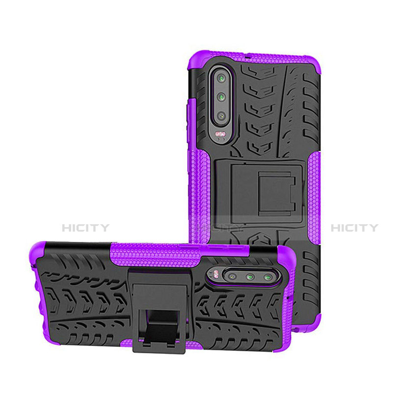 Funda Bumper Silicona y Plastico Mate Carcasa con Soporte A03 para Huawei P30 Morado