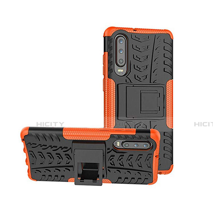 Funda Bumper Silicona y Plastico Mate Carcasa con Soporte A03 para Huawei P30 Naranja