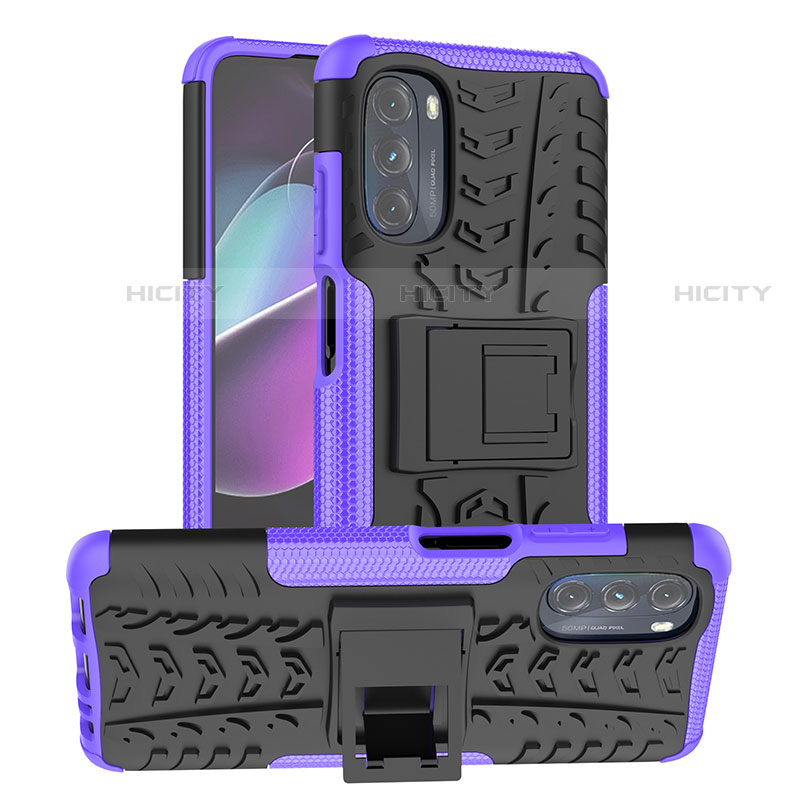 Funda Bumper Silicona y Plastico Mate Carcasa con Soporte A03 para Motorola Moto G 5G (2022) Morado