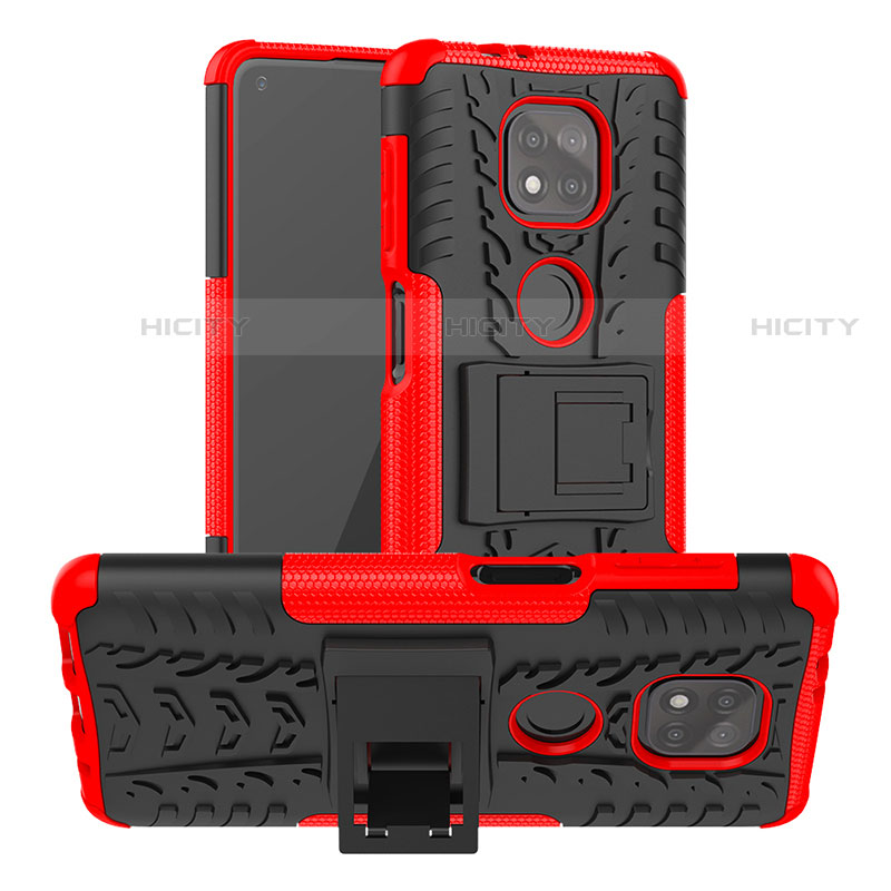 Funda Bumper Silicona y Plastico Mate Carcasa con Soporte A03 para Motorola Moto G Power (2021) Rojo