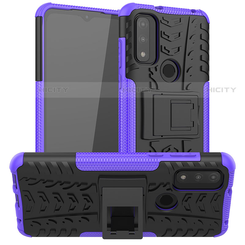 Funda Bumper Silicona y Plastico Mate Carcasa con Soporte A03 para Motorola Moto G Pure Morado