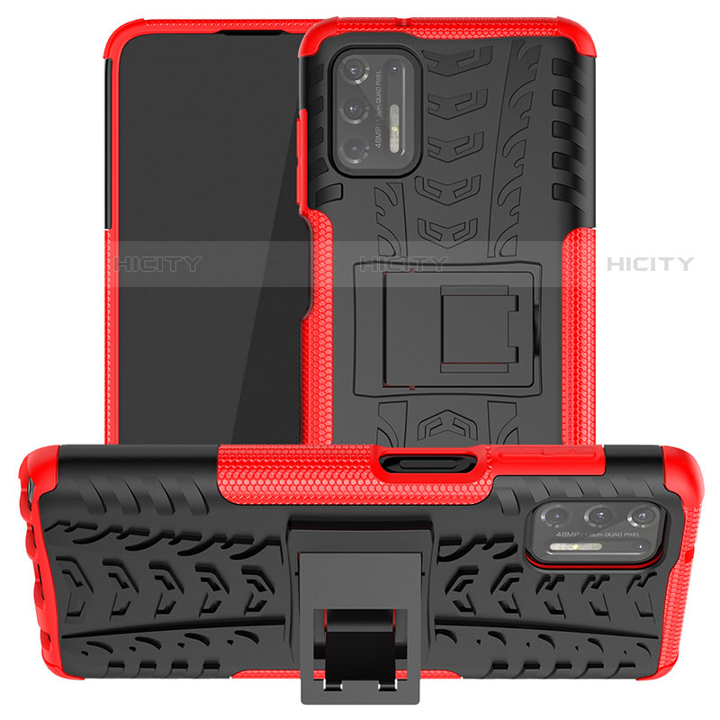 Funda Bumper Silicona y Plastico Mate Carcasa con Soporte A03 para Motorola Moto G Stylus (2021) Rojo