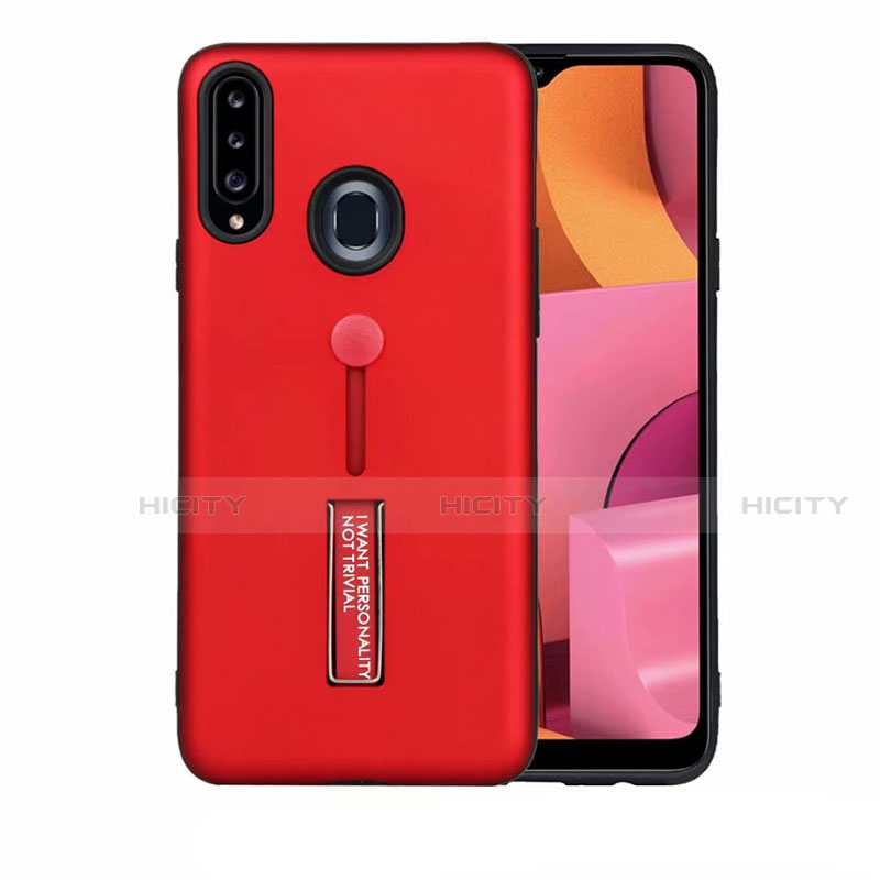 Funda Bumper Silicona y Plastico Mate Carcasa con Soporte A03 para Samsung Galaxy A20s Rojo