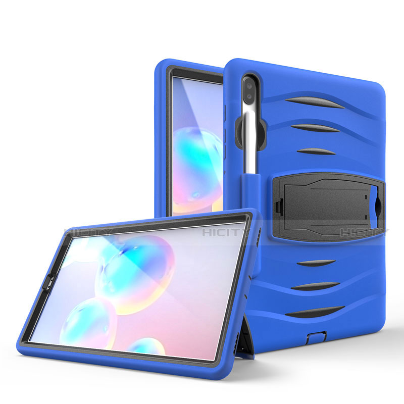 Funda Bumper Silicona y Plastico Mate Carcasa con Soporte A03 para Samsung Galaxy Tab S6 10.5 SM-T860 Azul