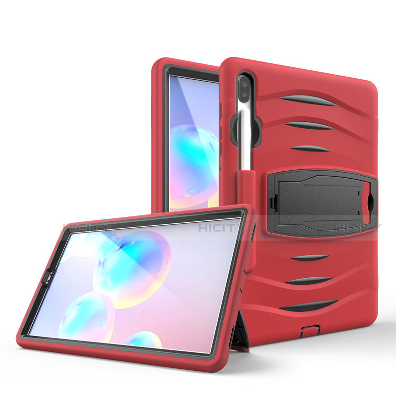 Funda Bumper Silicona y Plastico Mate Carcasa con Soporte A03 para Samsung Galaxy Tab S6 10.5 SM-T860 Rojo