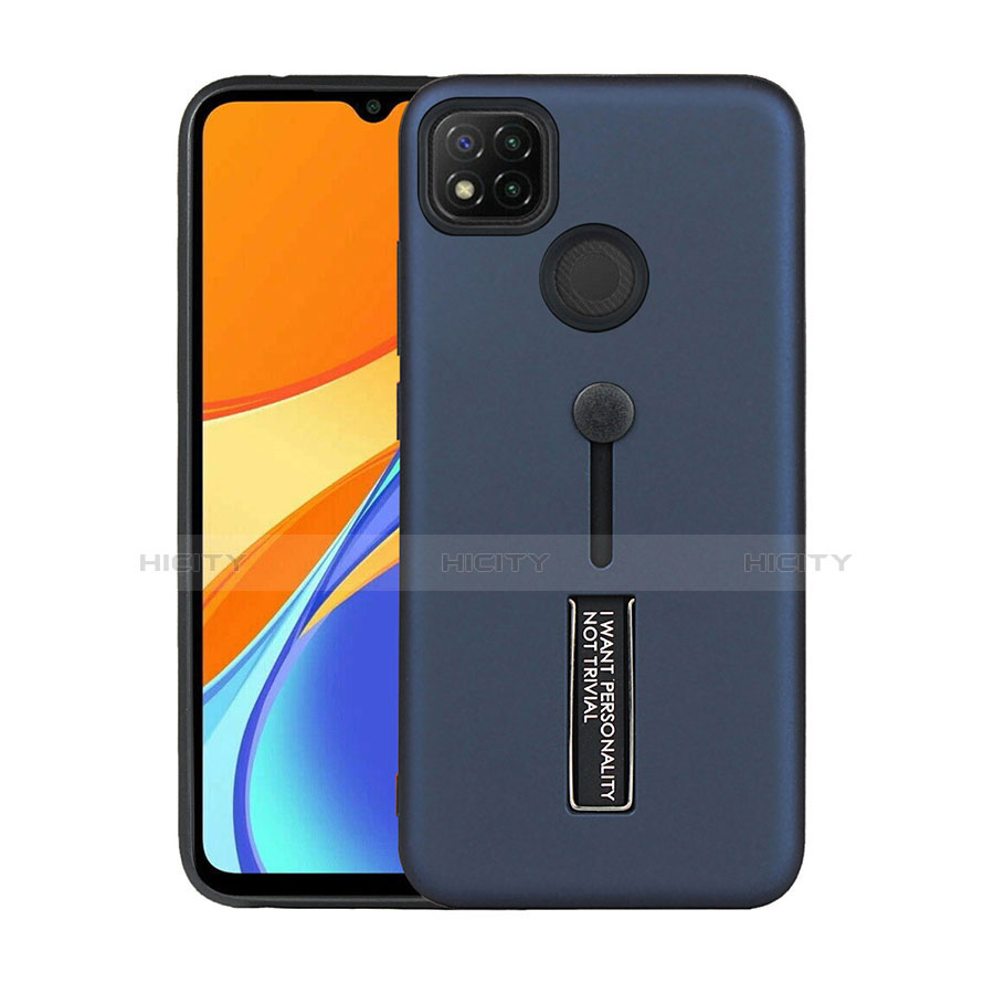 Funda Bumper Silicona y Plastico Mate Carcasa con Soporte A03 para Xiaomi Redmi 9 India Azul