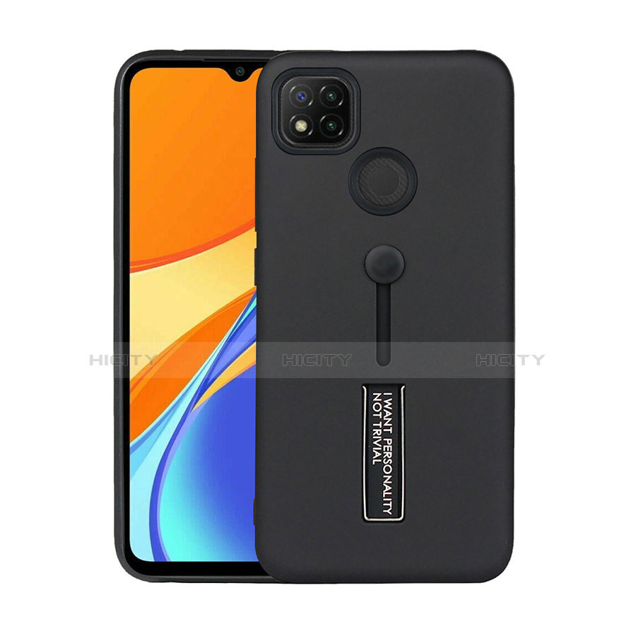 Funda Bumper Silicona y Plastico Mate Carcasa con Soporte A03 para Xiaomi Redmi 9C NFC Negro