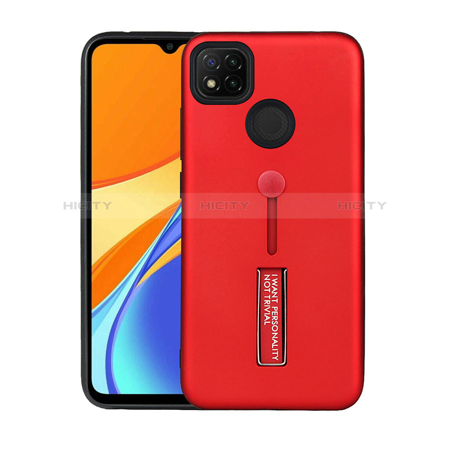 Funda Bumper Silicona y Plastico Mate Carcasa con Soporte A03 para Xiaomi Redmi 9C Rojo