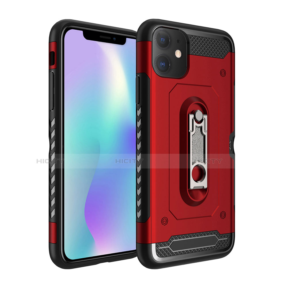 Funda Bumper Silicona y Plastico Mate Carcasa con Soporte A04 para Apple iPhone 11 Rojo