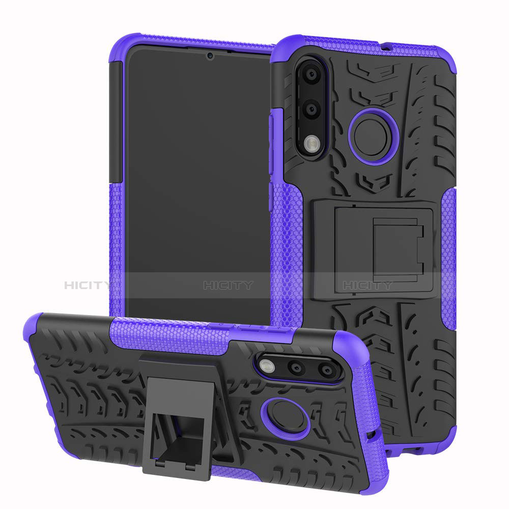 Funda Bumper Silicona y Plastico Mate Carcasa con Soporte A04 para Huawei Nova 4e Morado