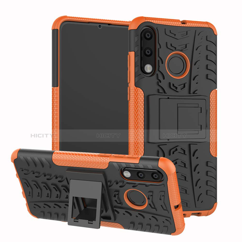 Funda Bumper Silicona y Plastico Mate Carcasa con Soporte A04 para Huawei Nova 4e Naranja