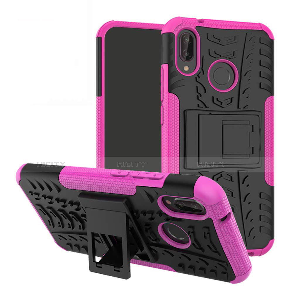 Funda Bumper Silicona y Plastico Mate Carcasa con Soporte A04 para Huawei P20 Lite