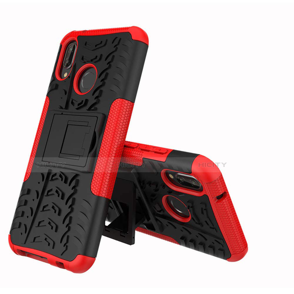 Funda Bumper Silicona y Plastico Mate Carcasa con Soporte A04 para Huawei P20 Lite Rojo