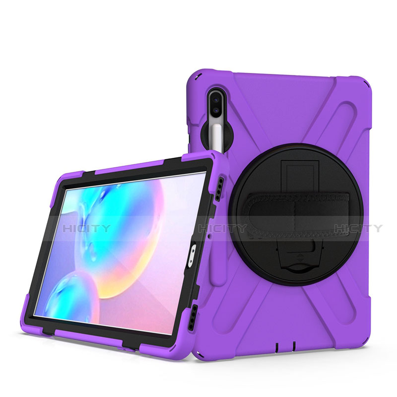 Funda Bumper Silicona y Plastico Mate Carcasa con Soporte A04 para Samsung Galaxy Tab S6 10.5 SM-T860 Morado