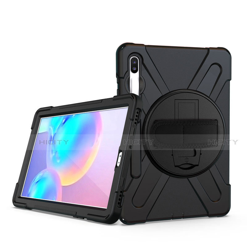 Funda Bumper Silicona y Plastico Mate Carcasa con Soporte A04 para Samsung Galaxy Tab S6 10.5 SM-T860 Negro