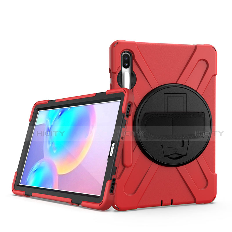 Funda Bumper Silicona y Plastico Mate Carcasa con Soporte A04 para Samsung Galaxy Tab S6 10.5 SM-T860 Rojo