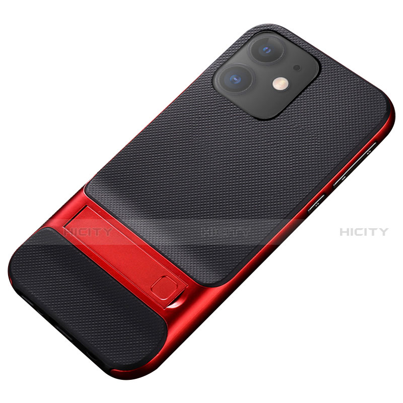 Funda Bumper Silicona y Plastico Mate Carcasa con Soporte A05 para Apple iPhone 11 Rojo y Negro