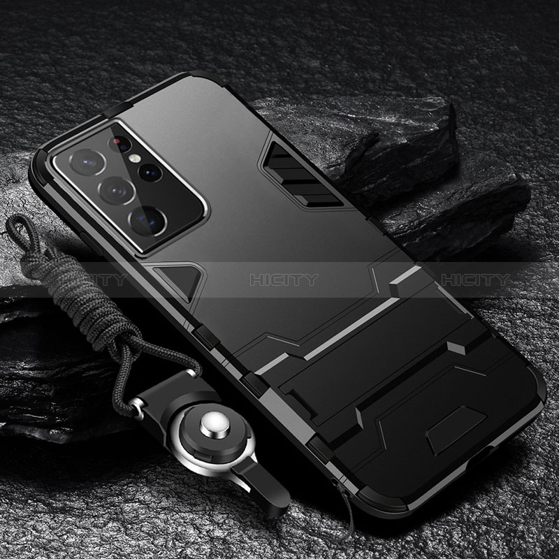 Funda Bumper Silicona y Plastico Mate Carcasa con Soporte A05 para Samsung Galaxy S24 Ultra 5G Negro