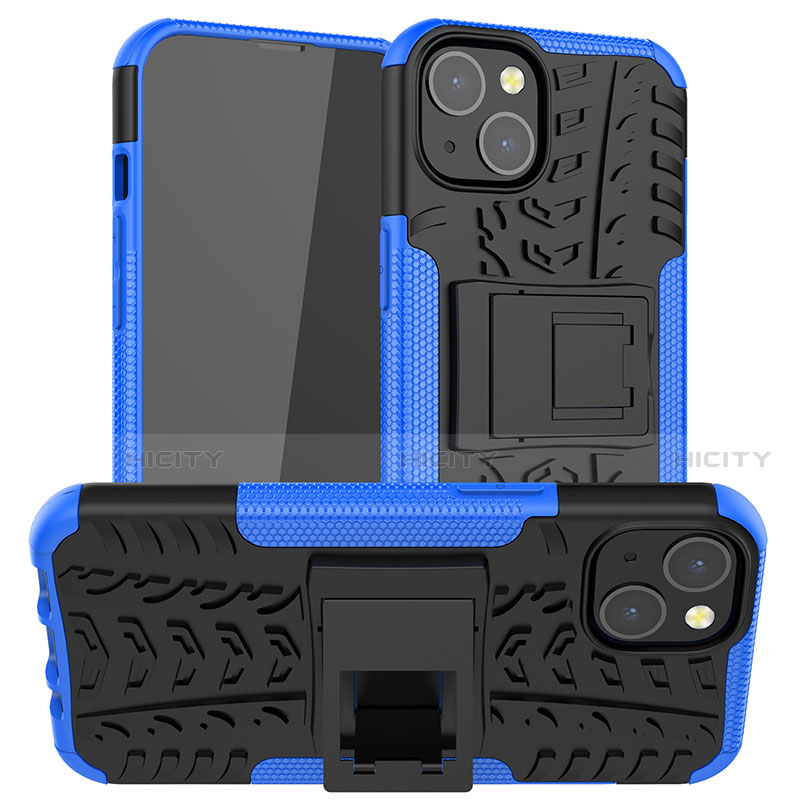 Funda Bumper Silicona y Plastico Mate Carcasa con Soporte A07 para Apple iPhone 13 Azul