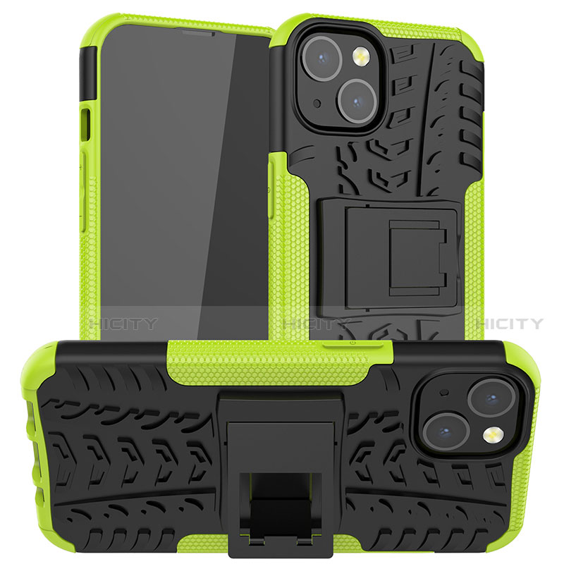 Funda Bumper Silicona y Plastico Mate Carcasa con Soporte A07 para Apple iPhone 13 Mini Verde