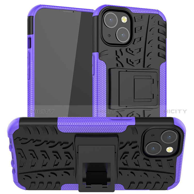 Funda Bumper Silicona y Plastico Mate Carcasa con Soporte A07 para Apple iPhone 13 Morado