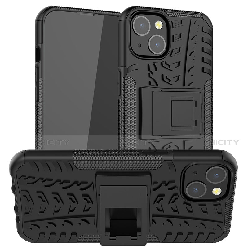 Funda Bumper Silicona y Plastico Mate Carcasa con Soporte A07 para Apple iPhone 13 Negro