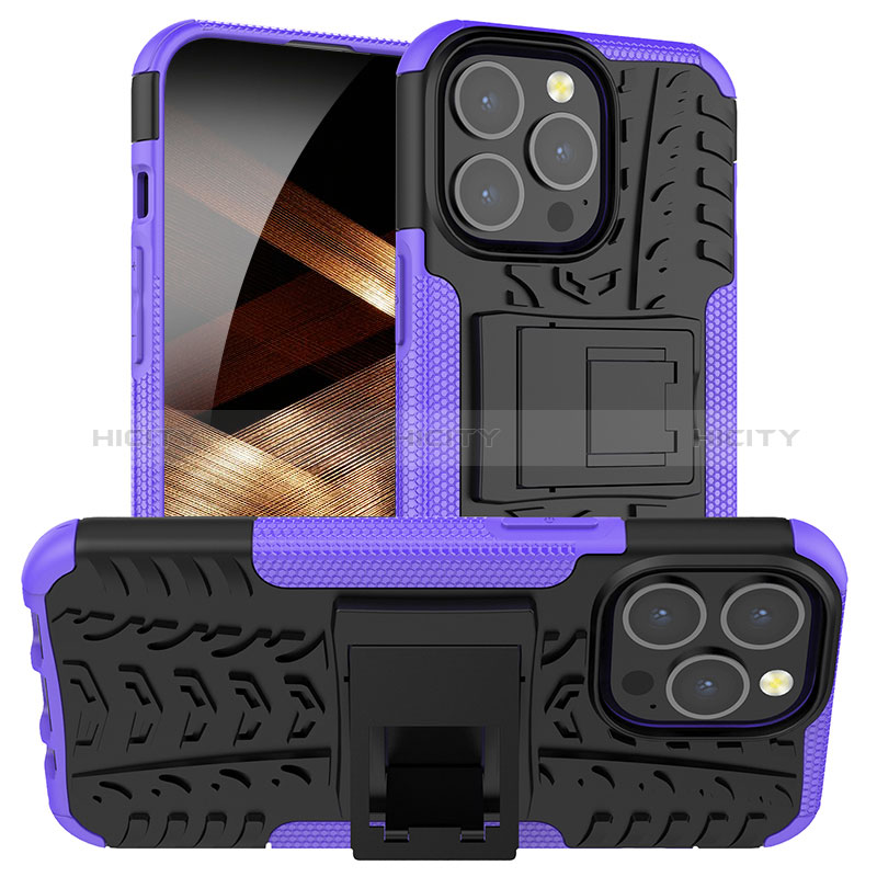 Funda Bumper Silicona y Plastico Mate Carcasa con Soporte A07 para Apple iPhone 14 Pro Max Morado