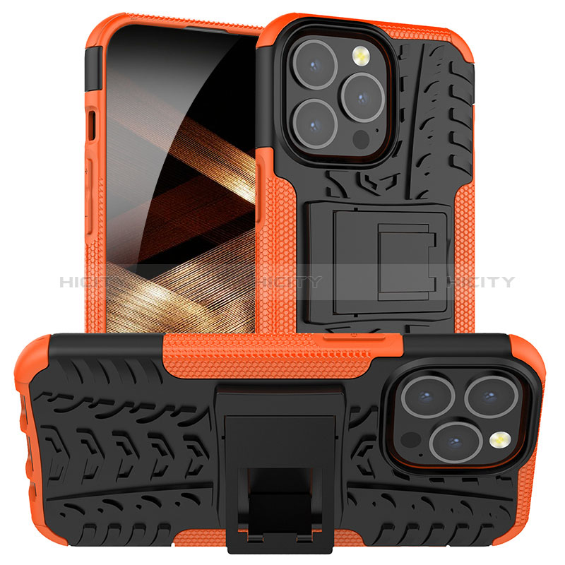 Funda Bumper Silicona y Plastico Mate Carcasa con Soporte A07 para Apple iPhone 14 Pro Max Naranja