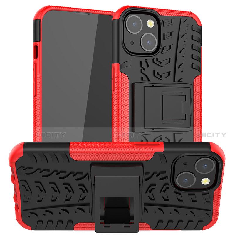 Funda Bumper Silicona y Plastico Mate Carcasa con Soporte A07 para Apple iPhone 14 Rojo