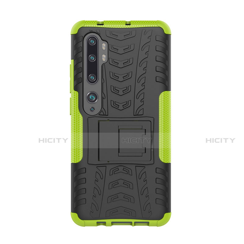 Funda Bumper Silicona y Plastico Mate Carcasa con Soporte D01 para Xiaomi Mi Note 10 Pro Verde