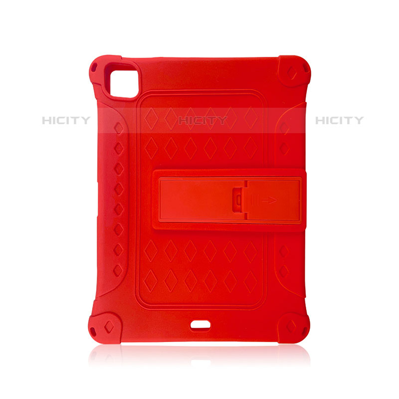 Funda Bumper Silicona y Plastico Mate Carcasa con Soporte H01 para Apple iPad Pro 11 (2021) Rojo