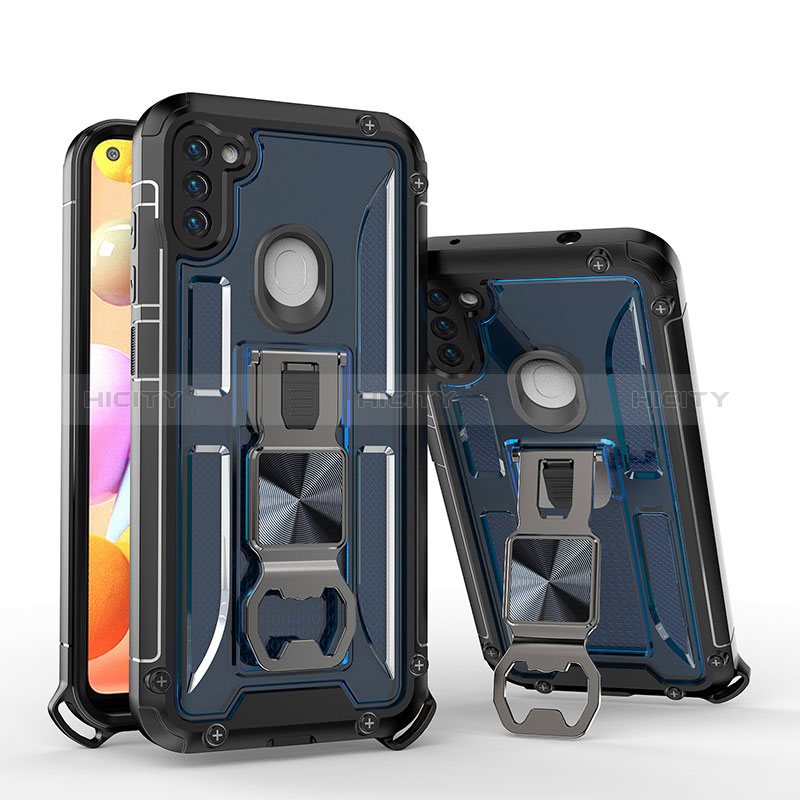 Funda Bumper Silicona y Plastico Mate Carcasa con Soporte H01 para Samsung Galaxy M11