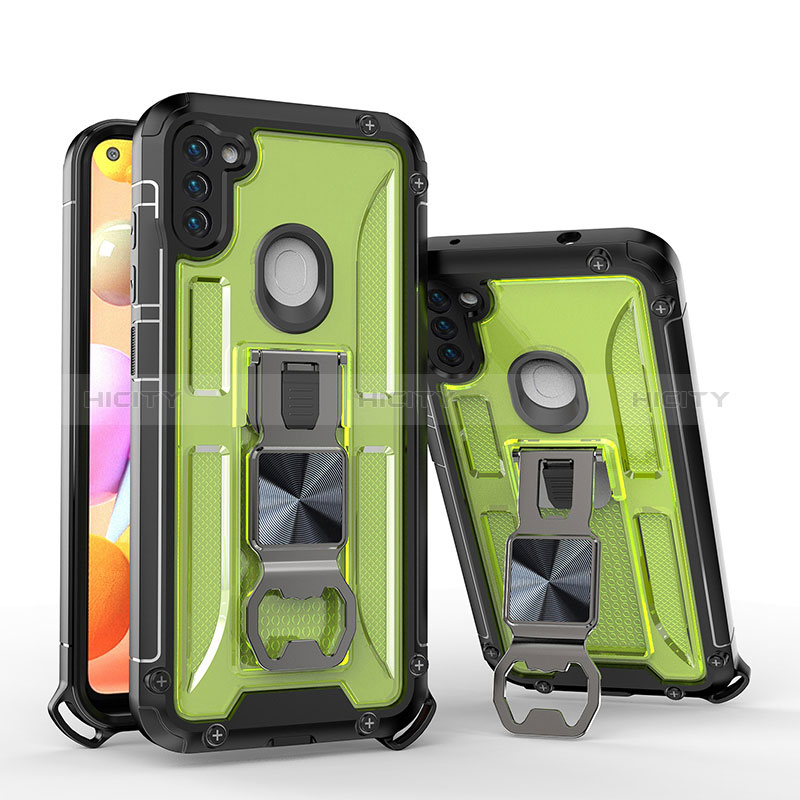 Funda Bumper Silicona y Plastico Mate Carcasa con Soporte H01 para Samsung Galaxy M11