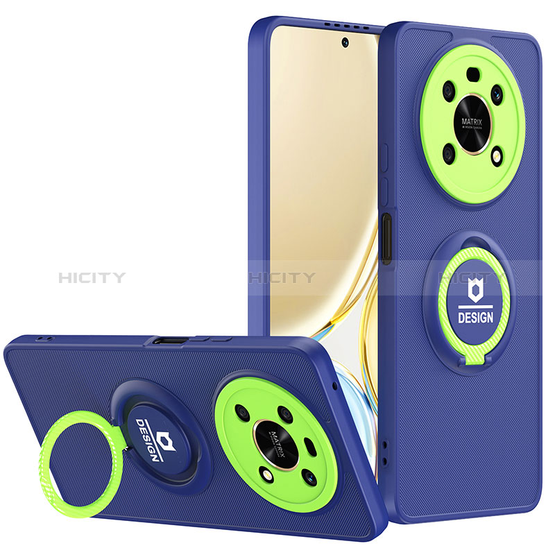 Funda Bumper Silicona y Plastico Mate Carcasa con Soporte H01P para Huawei Honor Magic4 Lite 4G Azul