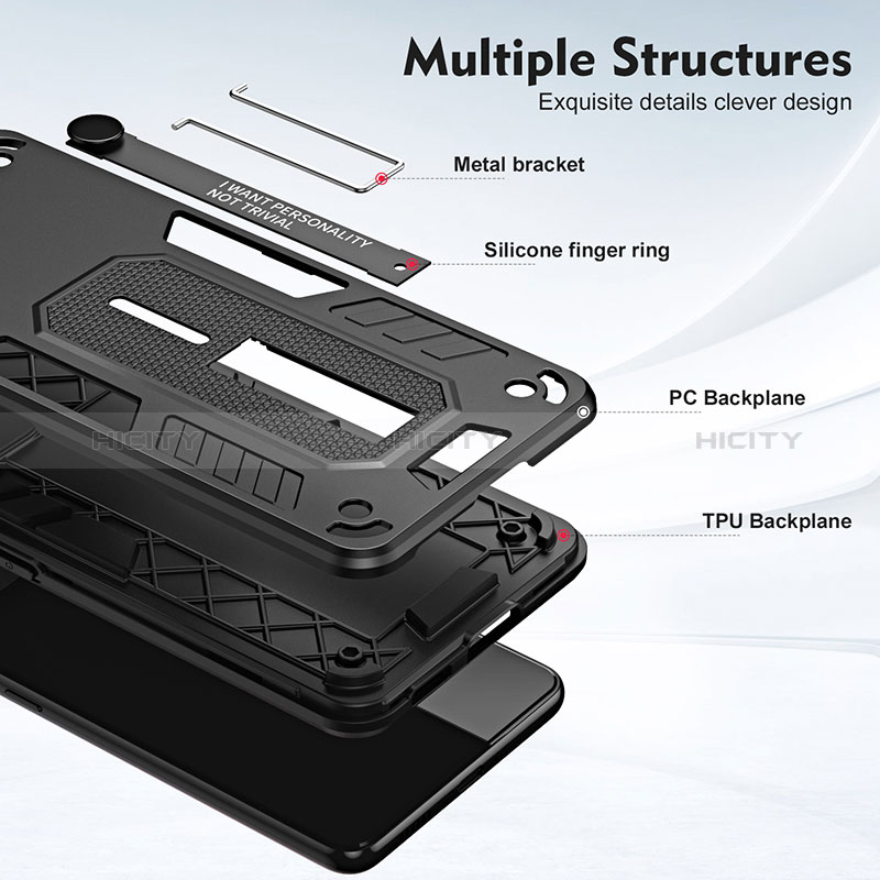 Funda Bumper Silicona y Plastico Mate Carcasa con Soporte H01P para Motorola Moto E22i