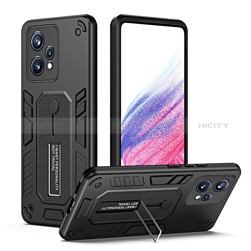 Funda Bumper Silicona y Plastico Mate Carcasa con Soporte H01P para Realme 9 Pro 5G Negro