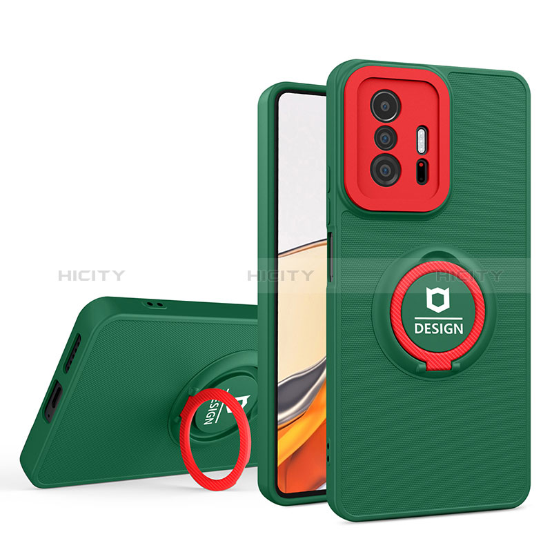 Funda Bumper Silicona y Plastico Mate Carcasa con Soporte H01P para Xiaomi Mi 11T Pro 5G Verde