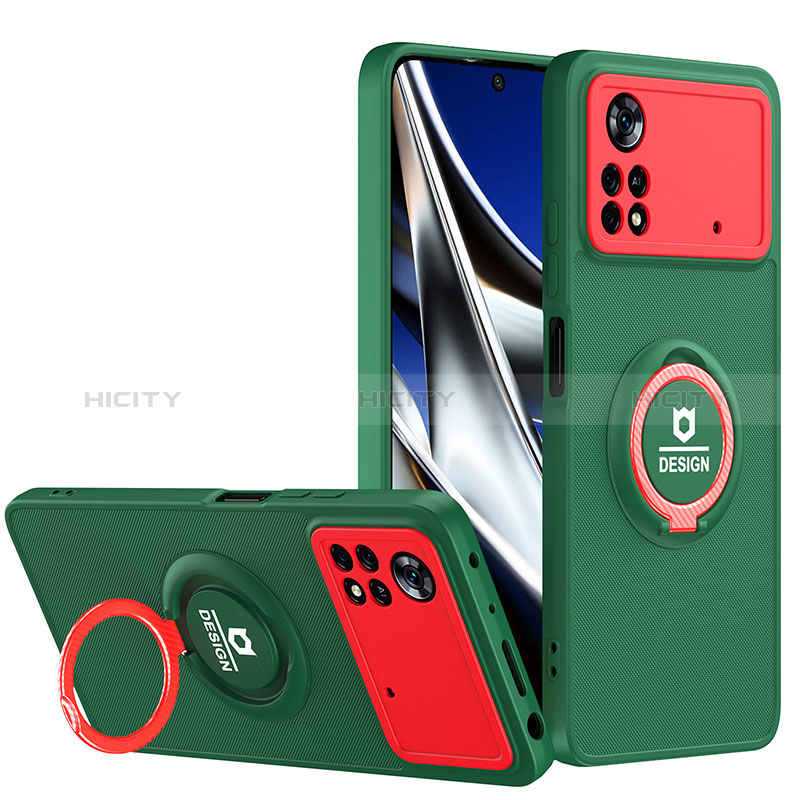 Funda Bumper Silicona y Plastico Mate Carcasa con Soporte H01P para Xiaomi Poco X4 Pro 5G