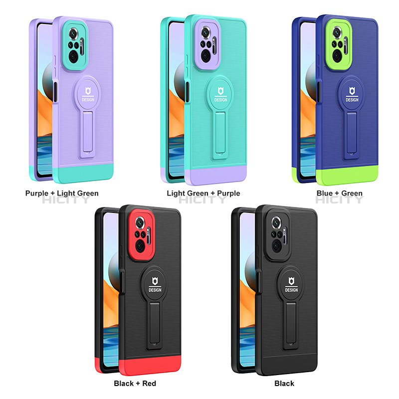 Funda Bumper Silicona y Plastico Mate Carcasa con Soporte H01P para Xiaomi Redmi Note 10 Pro Max